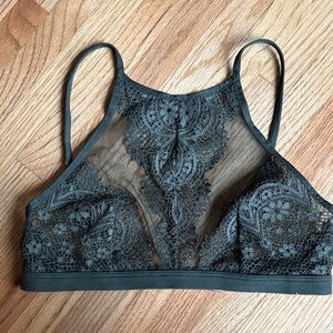 Victoria’s Secret small Sheer Lace High-Neck Bralette in Dark Green